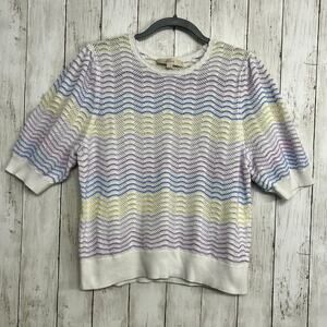 Loft Colorful Scallop Half Sleeve Dainty Feminine Rainbow Knit Sweater XL